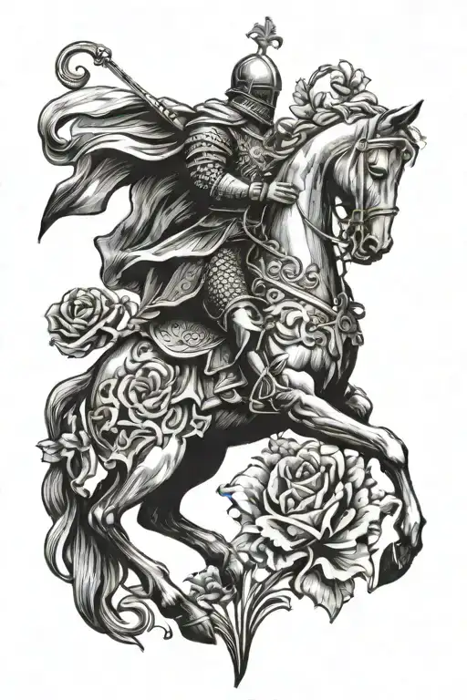 A Coat Of Arms Featuring A Knight On A Rearing Horse With Fleurs-de-lis At The Top
