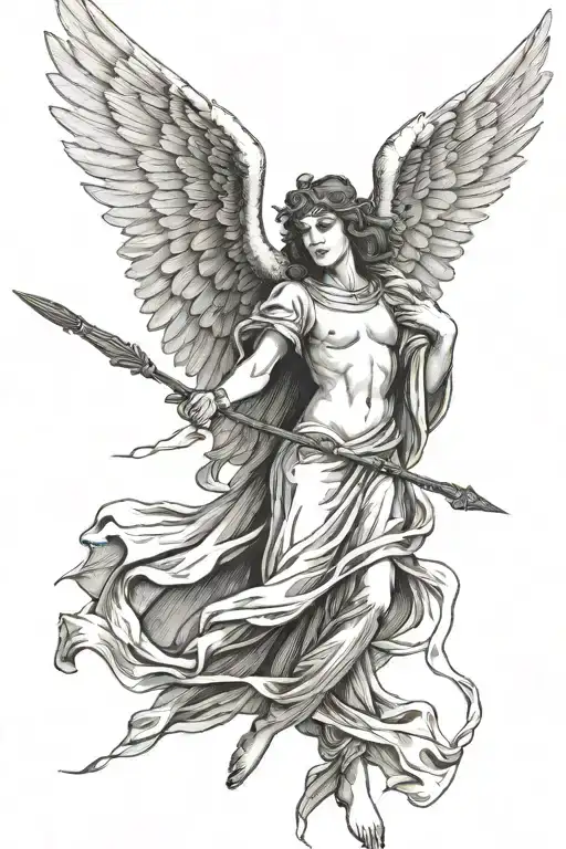 Angel With Wings Holding A Spear While Hovering