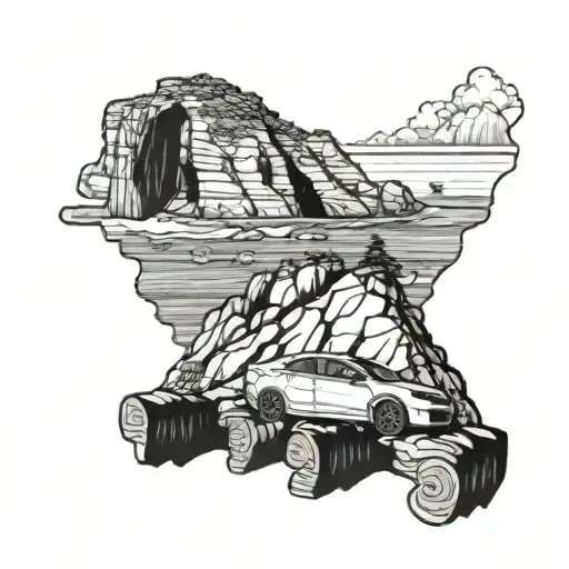 Honda Civic On Edge Of Cliff Looking Over Ocean