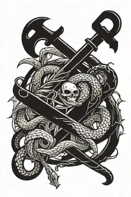 Scythe And Trident With Snake Intertwined