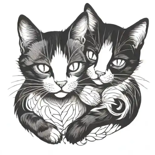 A Black And A White Cat Are Hugging Each Other Symbolizing Love