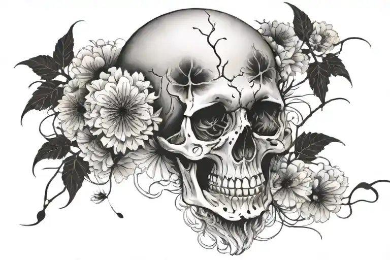 Death Skull Surrounded By Dandelions With Smoke Flowing Around Them