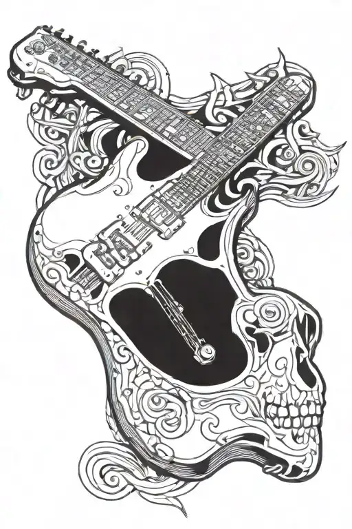 The Neck Of An Electric Guitar Pierces The Skull