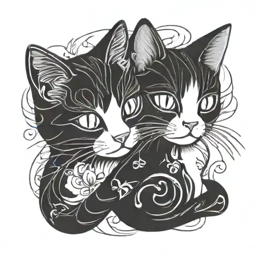 A Black And A White Cat Are Hugging Each Other Symbolizing Love