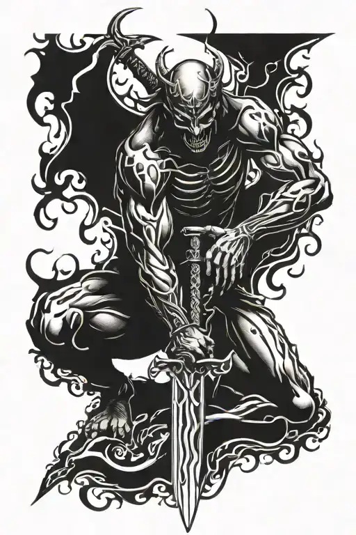 Demonic Shadow Kneeling With A Sword