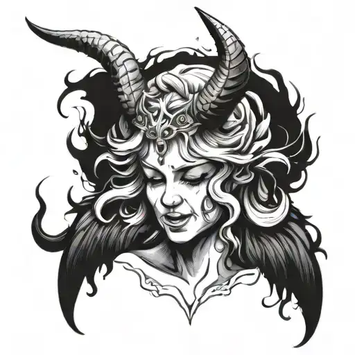 Make A Tattoo Design Of A Crying Angel With Horns