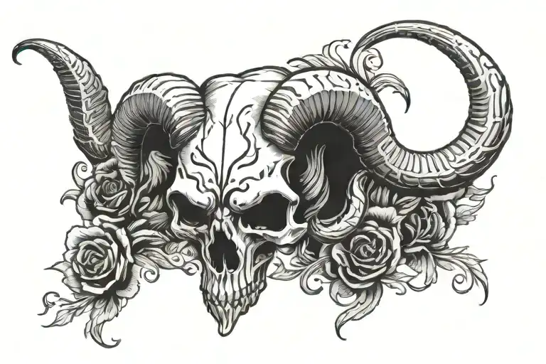 Aries Skull Back Tattoo Design
