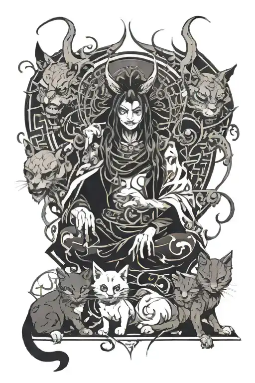 Anime Demon And Cats Composition Dark Stale Japenise Demon