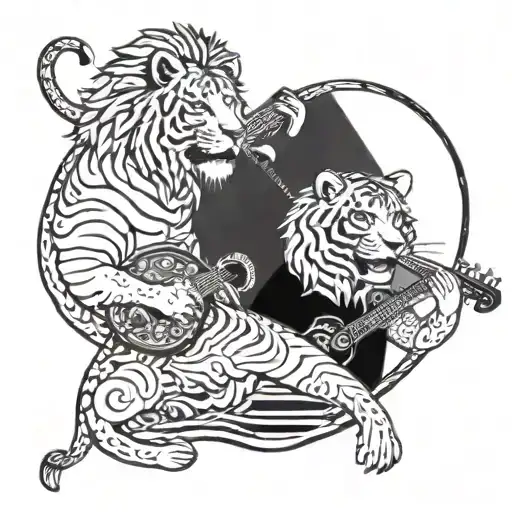 A Lion And Tiger Playing Musical Instruments Together