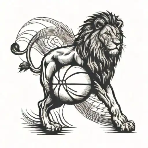 A Lion Dribbling A Basketball With A Music Note In The Background