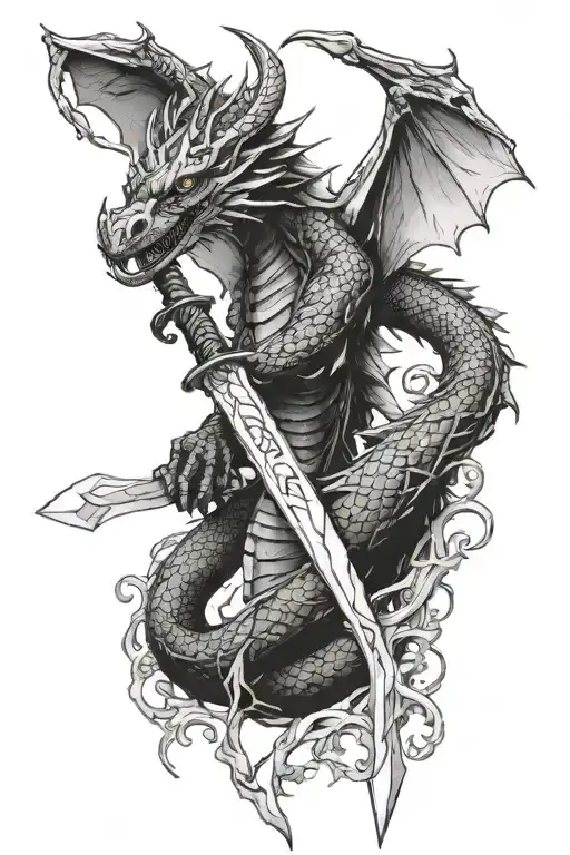 Dragon Wrapped Around Sword With 999 Incorporated