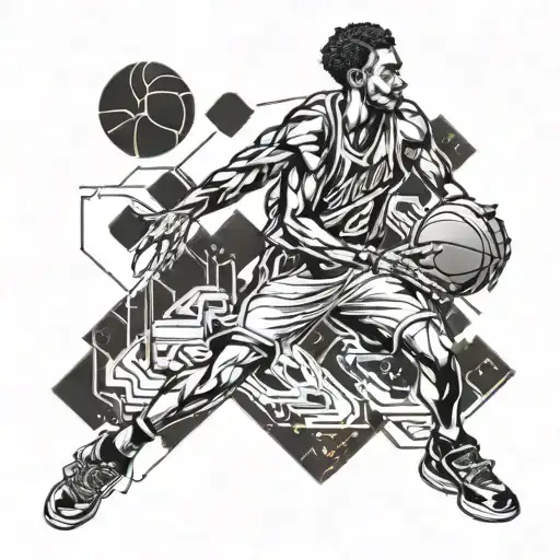 A Futuristic Basketball Player Merging With A Digital Gaming Character