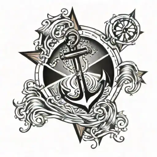 Anchor And Waves With Lone Star
