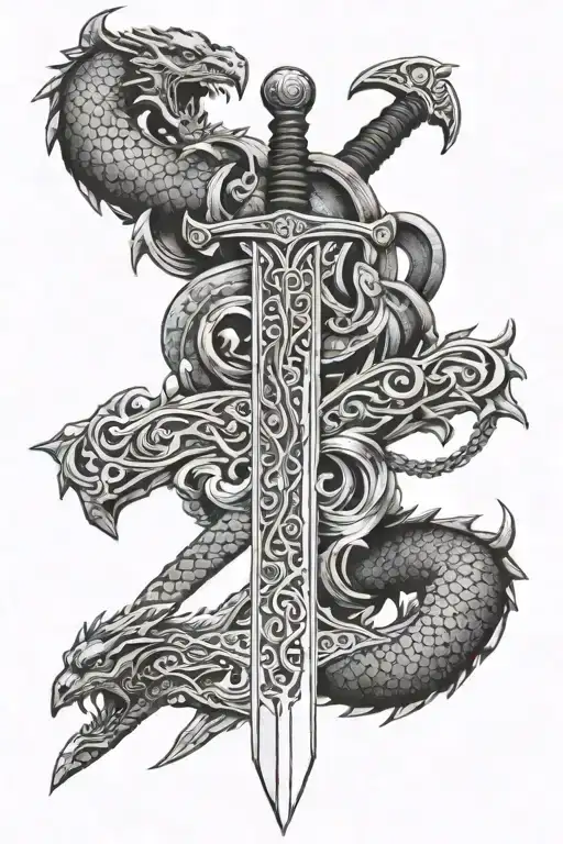 Viking Sword With 2 Dragons Flying