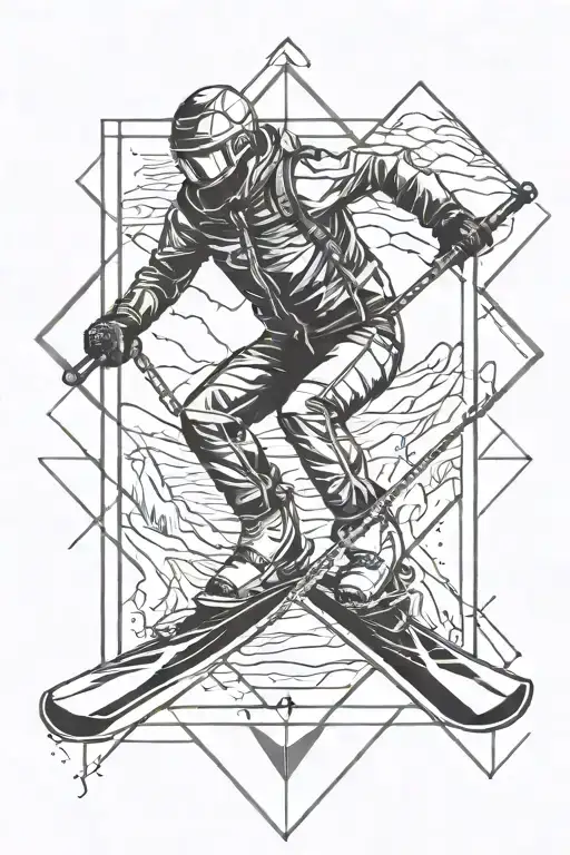 Skiing Diamond Shaped Line Outlining