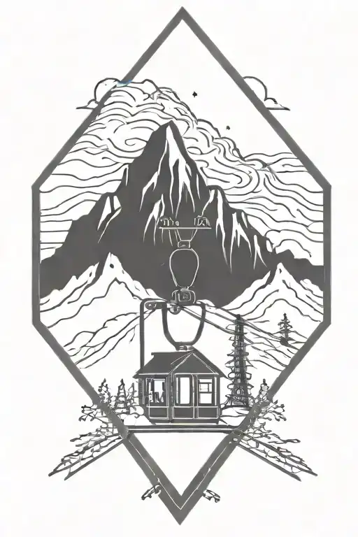 Diamond Tattoo With Mountains And Ski Lift