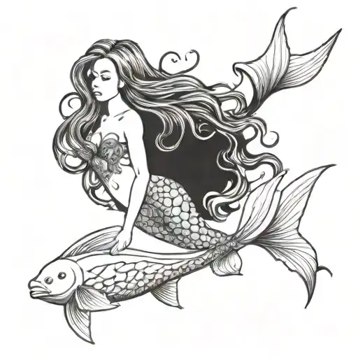 A Mermaid With Long Flowing Hair Swimming Alongside A Manta Ray In The Depths Of The Ocean