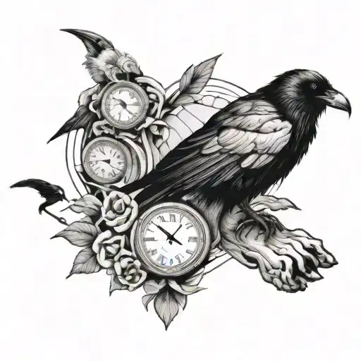 A Surreal Composition Of A Raven Perched On A Memento Mori