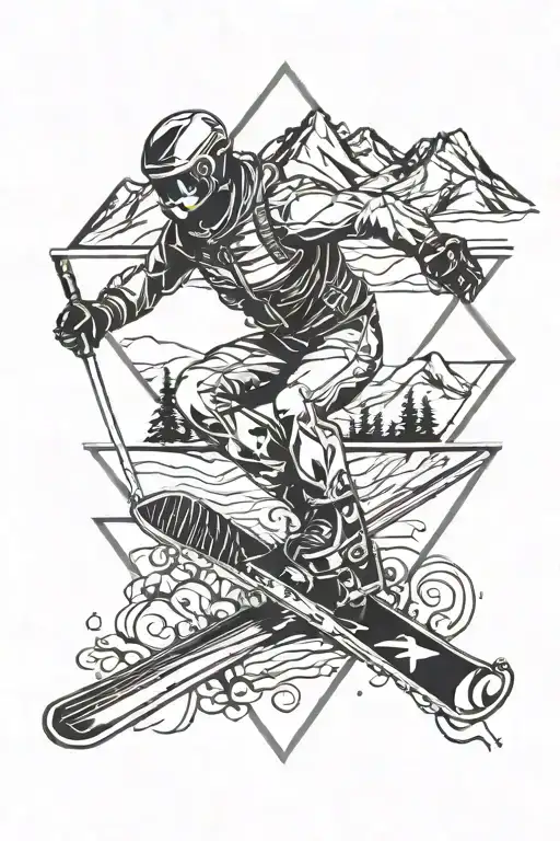 Skiing Diamond Shaped Line Outlining