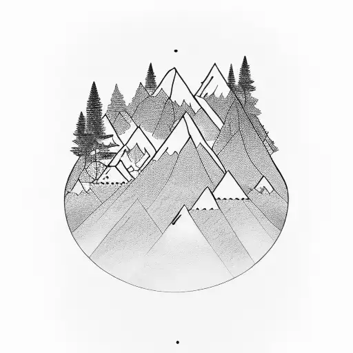 A Majestic Mountain Range Surrounded By Lush Forests And A Flowing River