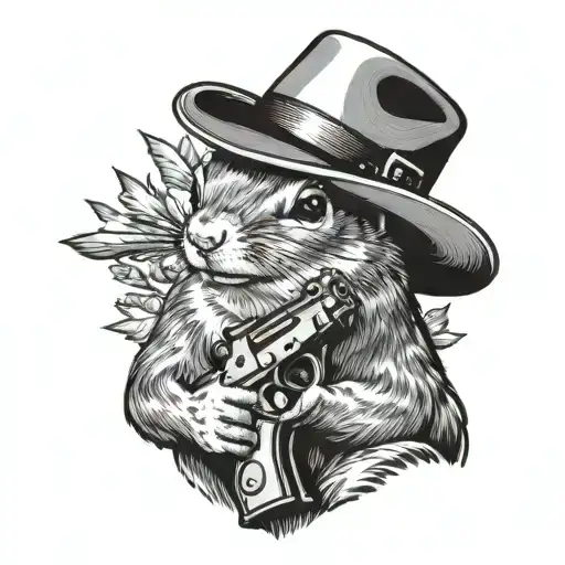Squirrel With Cowboy Hat And Revolver