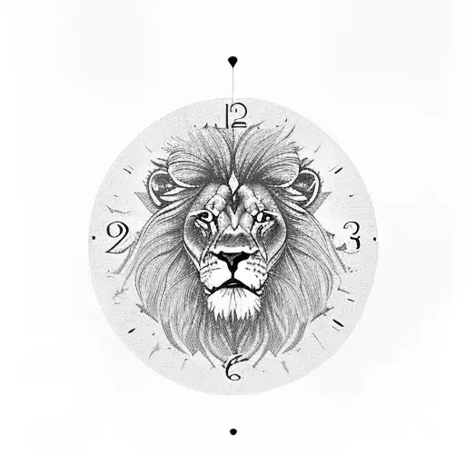 Lion With Blue Eyes And A Clock