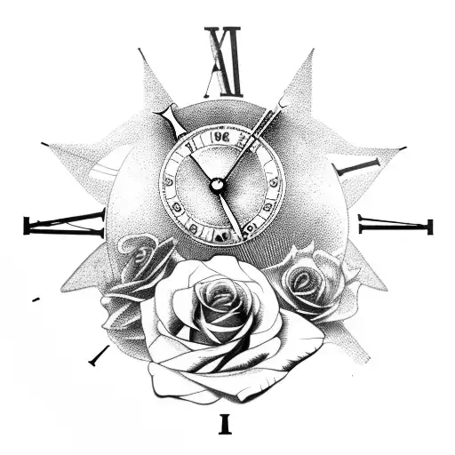 Old Steampunk Clock With Rose On The Bottom