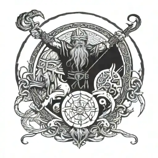 Viking Figures And Sun