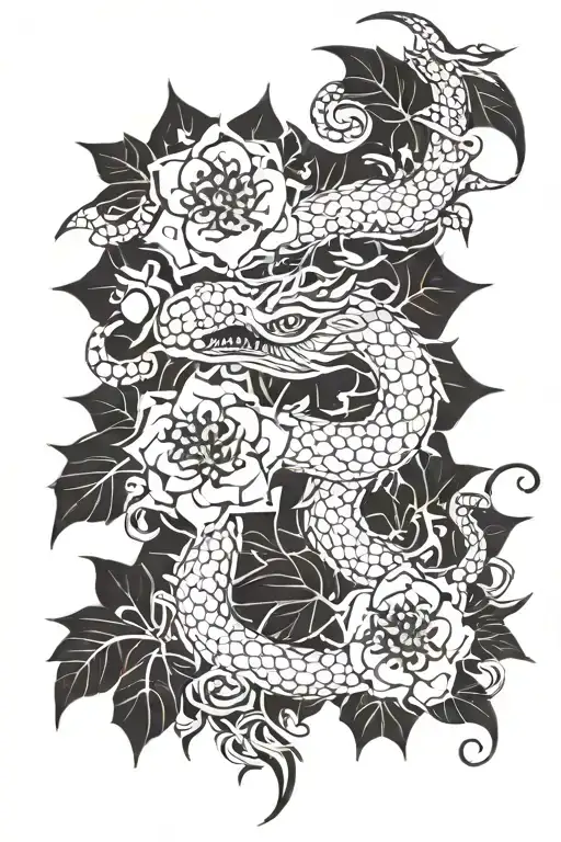 Dragon Flowers Cross Intertwined