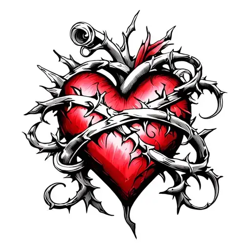 Heart With Scroll And Thorns Wrapped Loosely