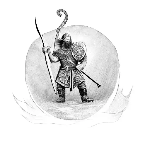 Viking Warrior With Axe In A Viking Ship Realistic