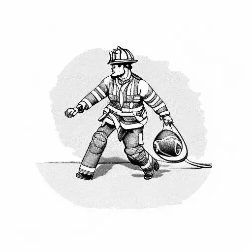 Firefighter Carrying A Football On The Field
