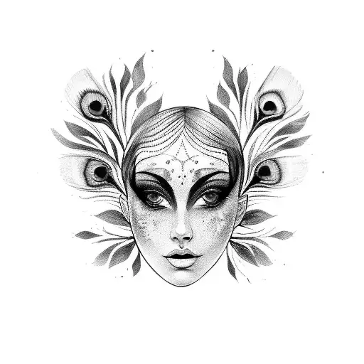 Woman's Face And Peacock