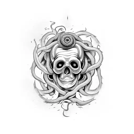 Female Half Face Skull Medusa