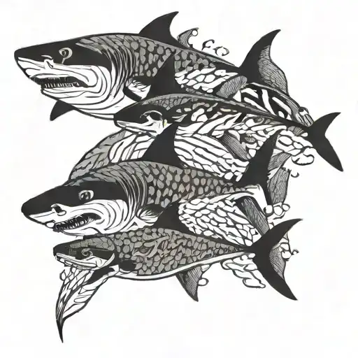 Shark Swimming In A School Of Fish