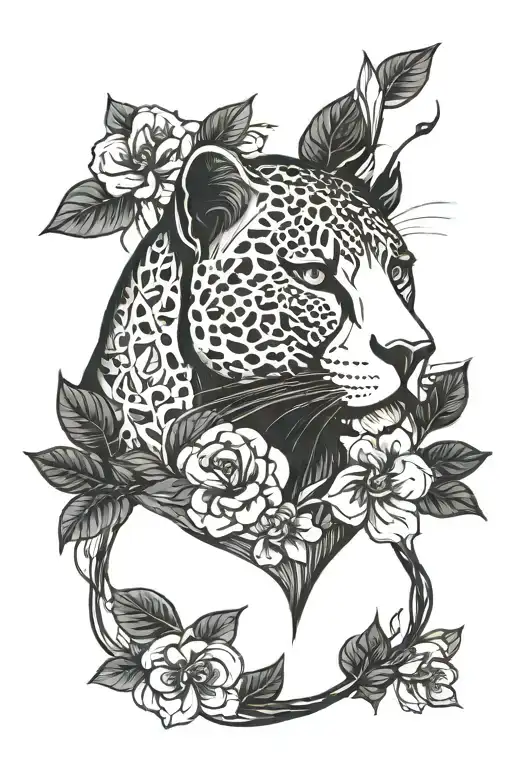 Black Femenine Panther And Flower Blooming Flowers Growing