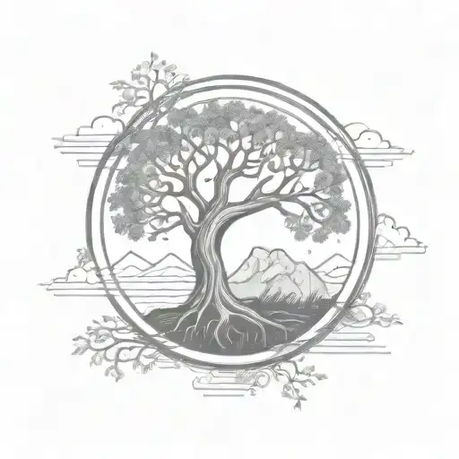 Family Tree Of Life In Circle With Background Patterns