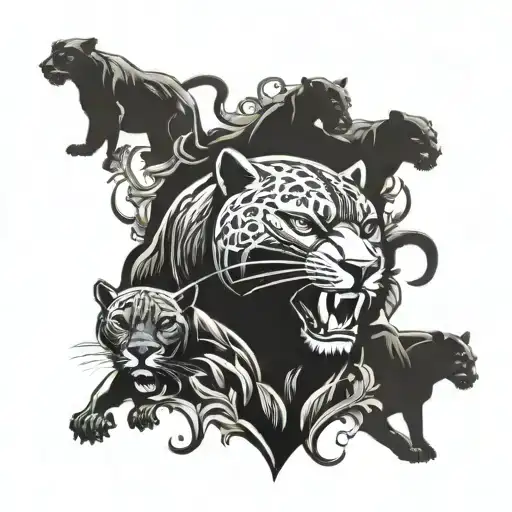 Black Panther Surrounded By Panthers