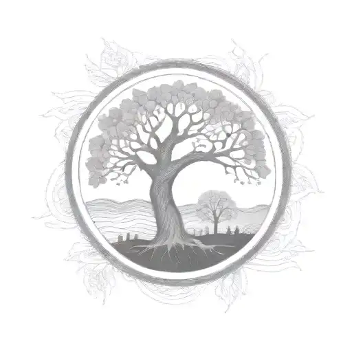 Family Tree Of Life In Circle With Background Patterns