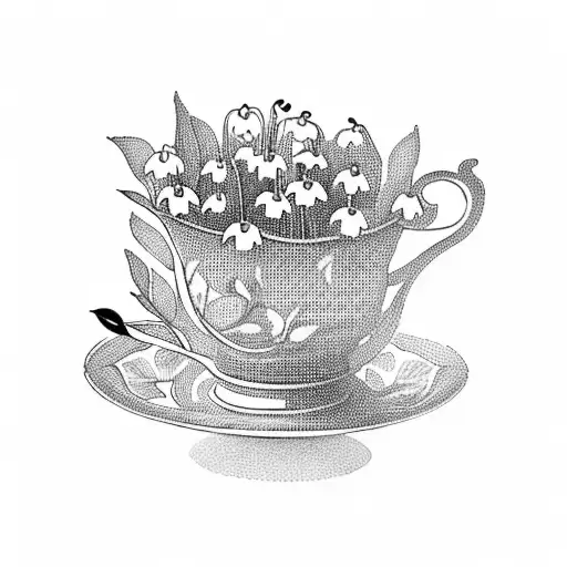 Tea Cup With Lily Of The Valley Flowers Inside The Cup