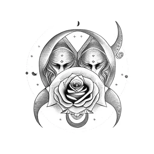 Gemini Spiritual Moon Tattoo With Roses