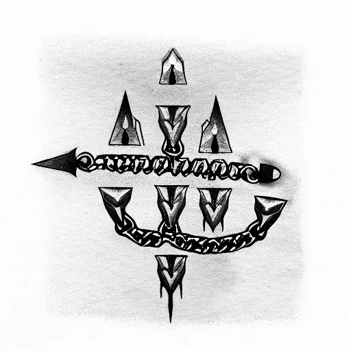 Chain Of Spikes And Knives Dark Lettering In The Entire Forearm