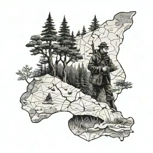 A Historical Figure Exploring A Dense Forest With A Map In Hand
