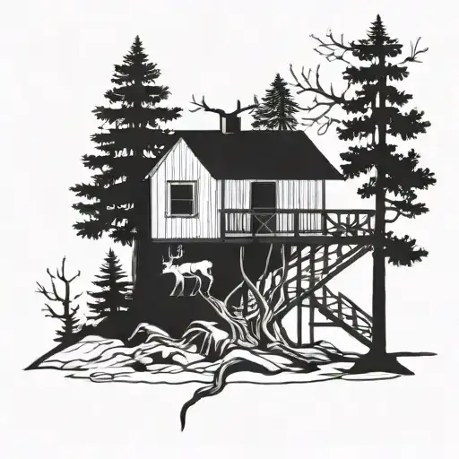 Tree House In Deer Antlers