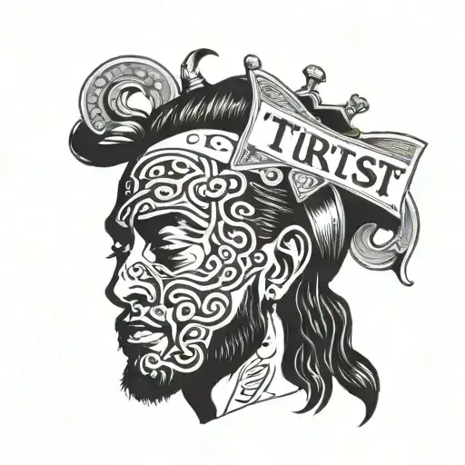 Saint Jude Tadeo With Money And Tattoos On His Face With A Phrase Below That Says Just Trust You