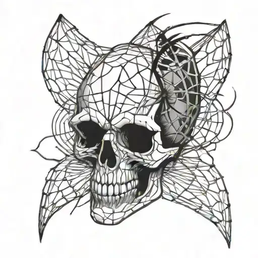 A Skull Made Out Of Arrowheads With Spider Webs In The Background