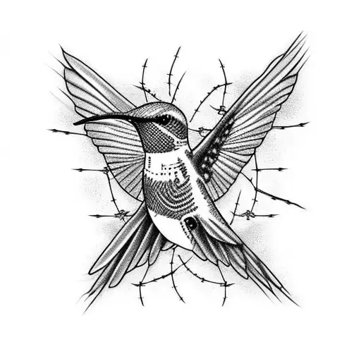 Hummingbird Skeleton Wrapped In Barbed Wire