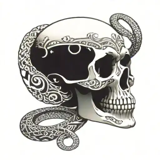 A Skull With Intricate Aztec Patterns And Snake Details