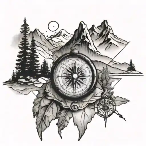 A Mountain Landscape With Hidden Hiking Trails And A Compass As A Focal Point