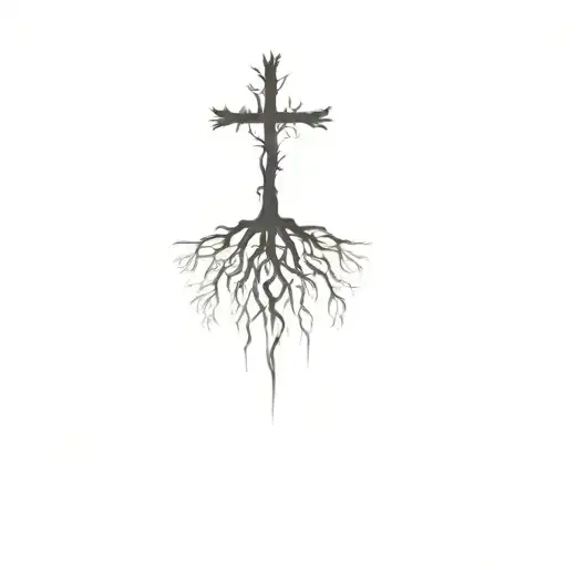 A Cross Tree With Roots With Cracks Going Through The Cross